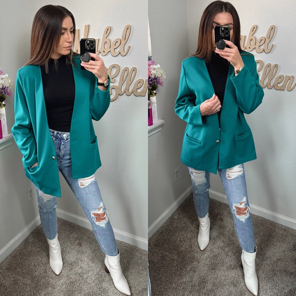 Vintage Alfred Dunner Emerald knit blazer size 14
